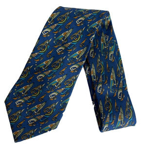 Men's Salvatore Ferragamo Sail Ocean Retro Silk Pattern Italy Tie 3.5"x58"
